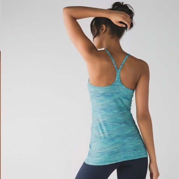 Lululemon Power Y Tank Top Size 4 Blue Teal Stretch Built In Bra Gym Run - Picture 3 of 9